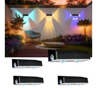 AXFEE Aplique Solar Exterior pared 4 Unidades, Resistente al Agua IP65 Focos Led Exterior Solares, Viene con 9 colores y 11 modos de iluminación para Jardine,Parede, Barandilla, Balcone, Valla(Negro)