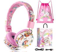 AXFEE Auriculares Inalámbricos, Auriculares Inalámbricos para Niños, Cascos Infantiles Bluetooth con Micrófono, Ajustables, Compatible con iPad/Fire Tablet, Regalo de Cumpleaños/Navidad (Rosa)
