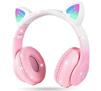 AXFEE Auriculares Inalámbricos Niños, Luz LED, Orejas de Gato, Kids Headphones Móvil totalmente plegables con Micrófono - Regalo de Cumpleaños/Navidad (Rosa Degradado)