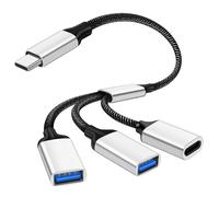AXFEE Cable Divisor USB, Divisor Tipo C Macho a USB, Adaptador Convertidor 3 en 1 Hub, para i-Phone 15 16, Mac, iPad Air Mini, Galaxy S24 Ultra, Plata