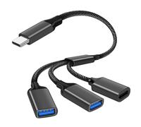 AXFEE Cable Divisor USB, Divisor Tipo C Macho a USB, Adaptador Convertidor 3 en 1 Hub, para i-Phone 15 16, Mac, iPad Air Mini, Galaxy S24 Ultra, Gris