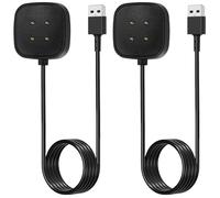 AXFEE Cargador Compatible con Fitbit Versa 4/Versa 3/Sense 2/Sense, 2 Piezas Base de Carga Magnética 1M, Cable de Carga USB Compatible con Fitbit Versa 4/Versa 3/Sense 2/Sense, Negro