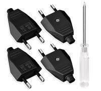 AXFEE Clavija Enchufe Macho Plano, 4 Piezas 250V 2.5A Enchufe Europeo Plano Clavija Plana, Enchu-fe Pla-no Clavija Ench-ufe Macho Bipolar, con Destornillador, para Cable de Alimentación, Negro