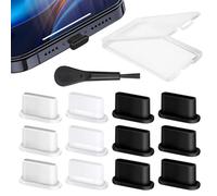 AXFEE Fundas de Silicona para Tapón Antipolvo,Cubiertas de Polvo Tipo C,12 Pieza Tapón Anti-Polvo,con Cepillo de Limpieza,Tapa Antipolvo Compatible con Google Samsung y iPhone etc Dispositivos（Negro）