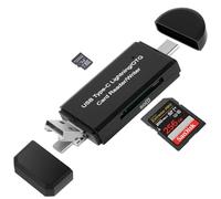 AXFEE Lector Tarjetas SD/Micro SD para iPhone, Lighting/USB 2.0 4en1 Lector de Tarjetas SD de Soporta Micro SD SDHC SDXC MMC Compatible con iPhone 14/13/12/11, Lighting/USB-C OTG