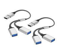 AXFEE USB y Divisor USB 2.0 Extensión Cable de Alimentación, 2 Piezas Cable Divisor, Divisor Adaptador Hembra a 2, Adaptador Dual 2.0, para Ordenador Impresora Teclado Ratón, Plata