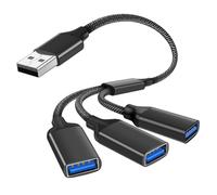 AXFEE USB y Divisor USB 2.0 Extensión Cable de Alimentación, 2 Piezas Cable Divisor US-B, Divis-or Adaptador Hembra U-SB a 3 U-SB, Adaptador 3 U-SB 2.0, para Ordenador Impresora Teclado Ratón, Negro