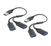 AXFEE USB y Divisor USB 2.0 Extensión Cable de Alimentación, 2Piezas Cable Divisor U-SB, Divisors Adaptador Hembra a 2U-SB, Adaptador Dual 2.0 US-B, para Ordenador Impresora Teclado Ratón, Negro