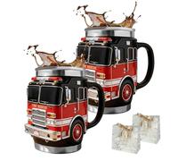 AXGCAA Taza de rescate contra incendios: para los más valientes entre nosotros, taza de café de acero inoxidable de doble pared con diseño de camión de bomberos 3D con tapa a prueba de fugas(2 pcs)