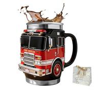 AXGCAA Taza de rescate contra incendios: para los más valientes entre nosotros, taza de café de acero inoxidable de doble pared con diseño de camión de bomberos 3D con tapa a prueba de fugas(1 pc)