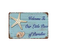 AXHNG Cartel vintage con texto en inglés «Welcome to Our Little Piece of Paradise» (Bienvenido a nuestra pequeña pieza del paraíso), diseño de conchas marinas, feliz estado de ánimo, decora tu estudio
