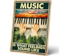 AXHNG Cartel vintage de aluminio con texto en inglés "Music is What Feelings Sound Like Piano Porch" para amantes de la música, 20,3 x 15,2 cm, decoración de pared