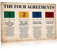 AXHNG Cartel vintage de aluminio con texto en inglés «The Four Agreements» (Trabajadores Sociales de los Cuatro Acuerdos)
