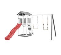 AXI Beach Tower Parque infantil con Tobogan en rojo, 2 columpios y cajon de arena | Casa grande para ninos al aire libre en gris y blanco | Casa de juegos de madera FSC