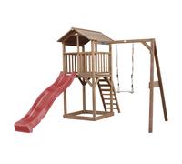 AXI Beach Tower Parque infantil con Tobogan en rojo, columpio y arenero | Casa grande para ninos al aire libre en marron | Casa de juegos de madera FSC