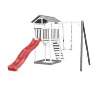 AXI Beach Tower Parque infantil con Tobogan en rojo, columpio y arenero | Casa grande para ninos al aire libre en gris y blanco | Casa de juegos de madera FSC