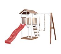 AXI Beach Tower Parque infantil con Tobogan en rojo, columpio y cajon de arena | Casa grande para ninos al aire libre en marron y blanco | Casa de juegos de madera FSC