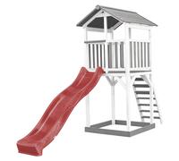 AXI Beach Tower Parque infantil con Tobogan en rojo y cajon de arena | Casa grande para ninos al aire libre en gris y blanco | Casa de juegos de madera FSC
