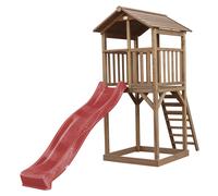 AXI Beach Tower Parque infantil con Tobogan en rojo y cajon de arena | Casa grande para ninos al aire libre en marron | Casa de juegos de madera FSC