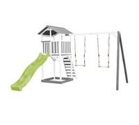 AXI Beach Tower Parque infantil con Tobogan en verde claro, 2 columpios y cajon de arena | Casa grande para ninos al aire libre en gris y blanco | Casa de juegos de madera FSC