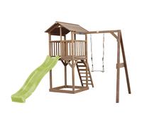 AXI Beach Tower Parque infantil con Tobogan en verde claro, columpio y cajon de arena | Casa grande para ninos al aire libre en marron | Casa de juegos de madera FSC