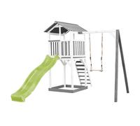 AXI Beach Tower Parque infantil con Tobogan en verde claro, columpio y cajon de arena | Casa grande para ninos al aire libre en gris y blanco | Casa de juegos de madera FSC