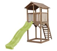 AXI Beach Tower Parque infantil con Tobogan en verde claro y cajon de arena | Casa grande para ninos al aire libre en marron | Casa de juegos de madera FSC