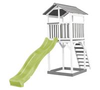 AXI Beach Tower Parque infantil con Tobogan en verde claro y cajon de arena | Casa grande para ninos al aire libre en gris y blanco | Casa de juegos de madera FSC