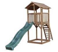 AXI Beach Tower Parque infantil con Tobogan en verde y arenero | Casa grande para ninos al aire libre en marron | Casa de juegos de madera FSC