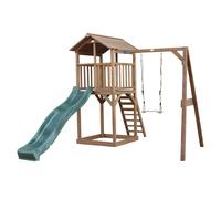 AXI Beach Tower Parque infantil con Tobogan verde, columpio y arenero | Casa grande para ninos al aire libre en marron | Casa de juegos de madera FSC