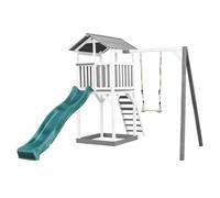 AXI Beach Tower Parque infantil con Tobogan verde, columpio y cajon de arena | Casa grande para ninos al aire libre en gris y blanco | Casa de juegos de madera FSC