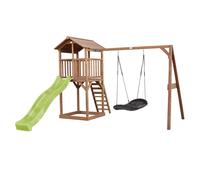AXI Beach Tower Parque infantil with Slide in light green, Black Bird's nest Swing & Sandpit | Casa grande para ninos al aire libre en marron | FSC Wooden Playhouse
