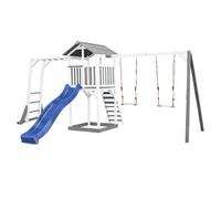 AXI Beach Tower torre de juegos de madera en blanco y gris | Casa de juegos para ninos con Tobogan azul