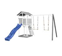 AXI Beach Tower Torre de juegos de madera en blanco y gris | Casa de juegos para ninos con Tobogan azul