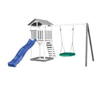 AXI Beach Tower torre de juegos de madera en blanco y gris | Casa de juegos para ninos con Tobogan azul