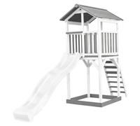 AXI Beach Tower Torre de juegos de madera en blanco y gris | Casa de juegos para ninos con Tobogan blanco y arenero | Casa zancudo para el jardin