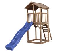 AXI Beach Tower torre de juegos de madera en marron | Casa de juegos para ninos con Tobogan azul y arenero | Casa zancudo para el jardin