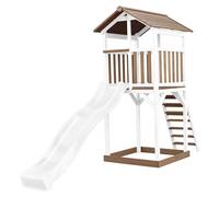 AXI Beach Tower Torre de juegos de madera en marron y blanco | Casa de juegos para ninos con Tobogan blanco y arenero | Casa zancudo para el jardin