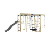 AXI Boris Juego de escalada para ninos de madera marron con Tobogan gris | estructura para trepar equipada para ninos con diferentes columpios, trapecio, redes para trepar y barras de mono