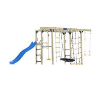 AXI Boris Juego de escalada para ninos marron con Tobogan azul | estructura equipada para ninos con diferentes columpios, trapecio, redes para trepar y barras de mono