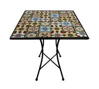 AXI Camilla Mesa Bistr, Azul / Amarillo - Mosaico | cuadrada, baldosas de cermica | Para balcn, terraza o como mesa auxiliar - Capacidad mxima: 40 kg / 60 x 60 x 75 cm