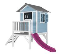AXI Casa de juegos Beach Lodge XL en azul con Tobogan en morado | Casa zancudo de madera FSC para ninos | Pequena torre de juegos para el jardin