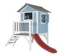 AXI Casa de juegos Beach Lodge XL en azul con Tobogan en rojo | Casa zanco de madera FSC para ninos | Pequena torre de juegos para el jardin