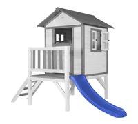 AXI Casa de juegos Beach Lodge XL en blanco con Tobogan en azul | Casa zancudo de madera FSC para ninos | Pequena torre de juegos para el jardin