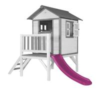 AXI Casa de juegos Beach Lodge XL en blanco con Tobogan en morado | Casa zancudo de madera FSC para ninos | Pequena torre de juegos para el jardin