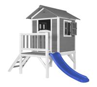 AXI Casa de juegos Beach Lodge XL en gris con Tobogan en azul | Casa zancudo de madera FSC para ninos | Pequena torre de juegos para el jardin
