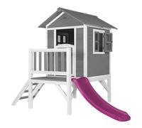 AXI Casa de juegos Beach Lodge XL en gris con Tobogan en morado | Casa zancudo de madera FSC para ninos | Pequena torre de juegos para el jardin