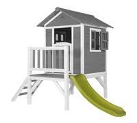 AXI Casa de juegos Beach Lodge XL en gris con Tobogan en verde claro | Casa zancudo de madera FSC para ninos | Pequena torre de juegos para el jardin