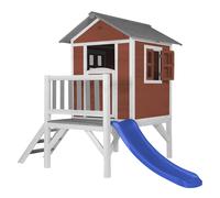 AXI Casa de juegos Beach Lodge XL en rojo con Tobogan en azul | Casa zancudo de madera FSC para ninos | Pequena torre de juegos para el jardin