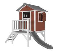 AXI Casa de juegos Beach Lodge XL en rojo con Tobogan en gris | Casa zancudo de madera FSC para ninos | Pequena torre de juegos para el jardin